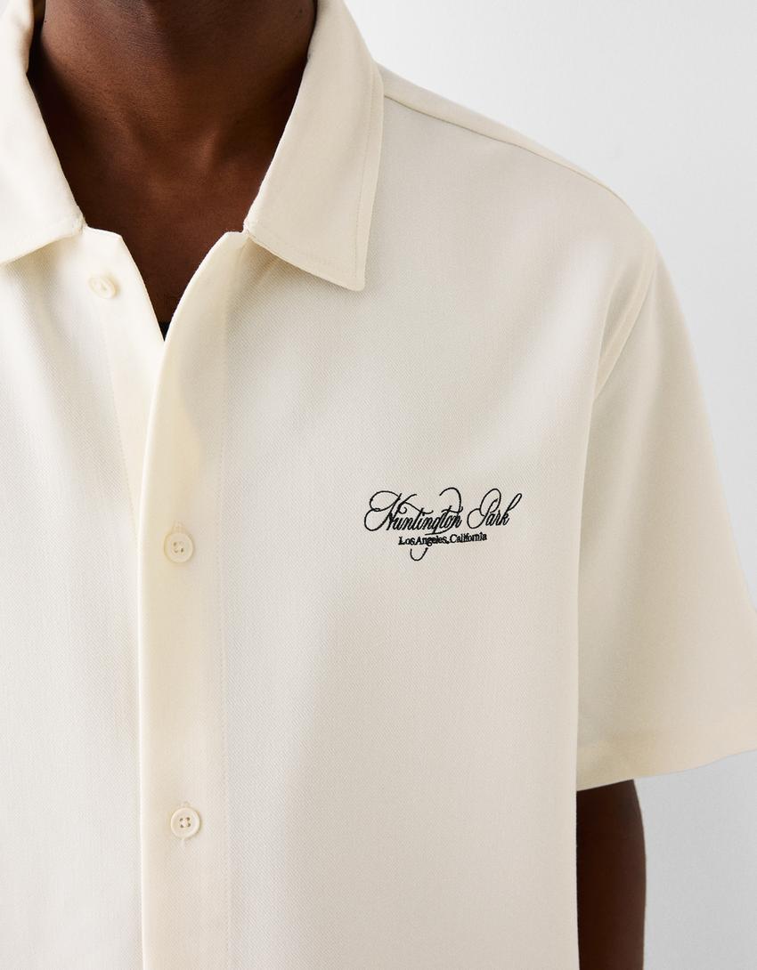 Chemise manches courtes broderie-Blanc cassé-6