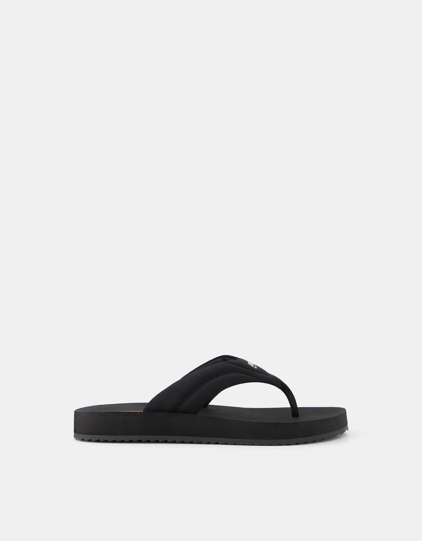 Sandália tiras efeito de caucho-Preto-5