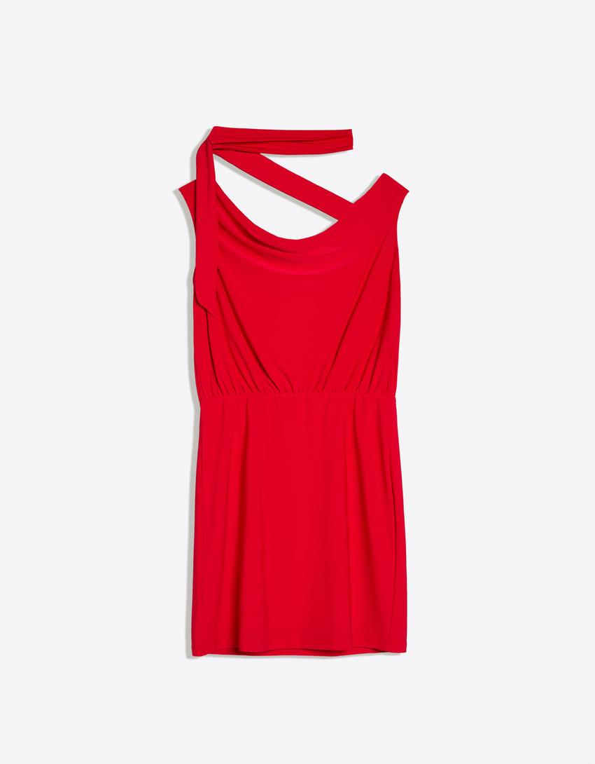 Bardot mini scarf dress-Red