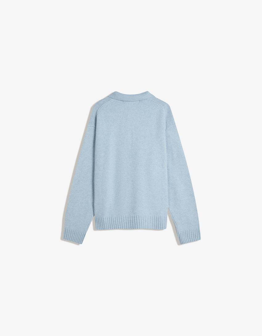 Pull col polo-Bleu clair-5
