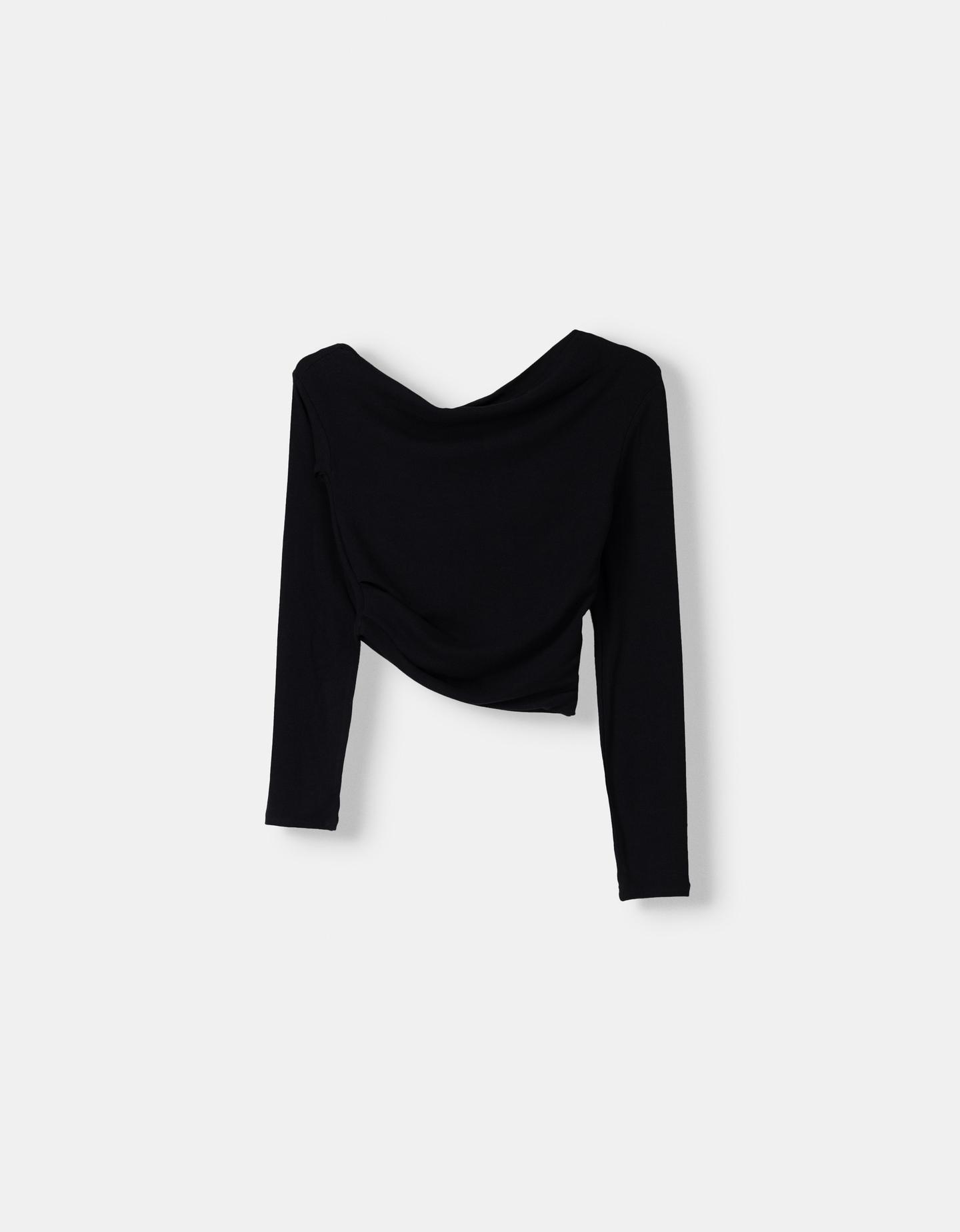 Bershka Asymmetrisches Langarmshirt Damen L Schwarz günstig online kaufen