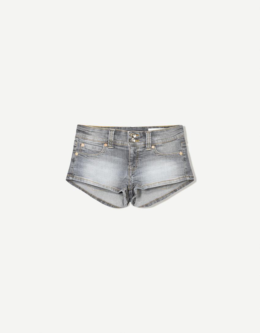 Mini denim shorts-Grey-4
