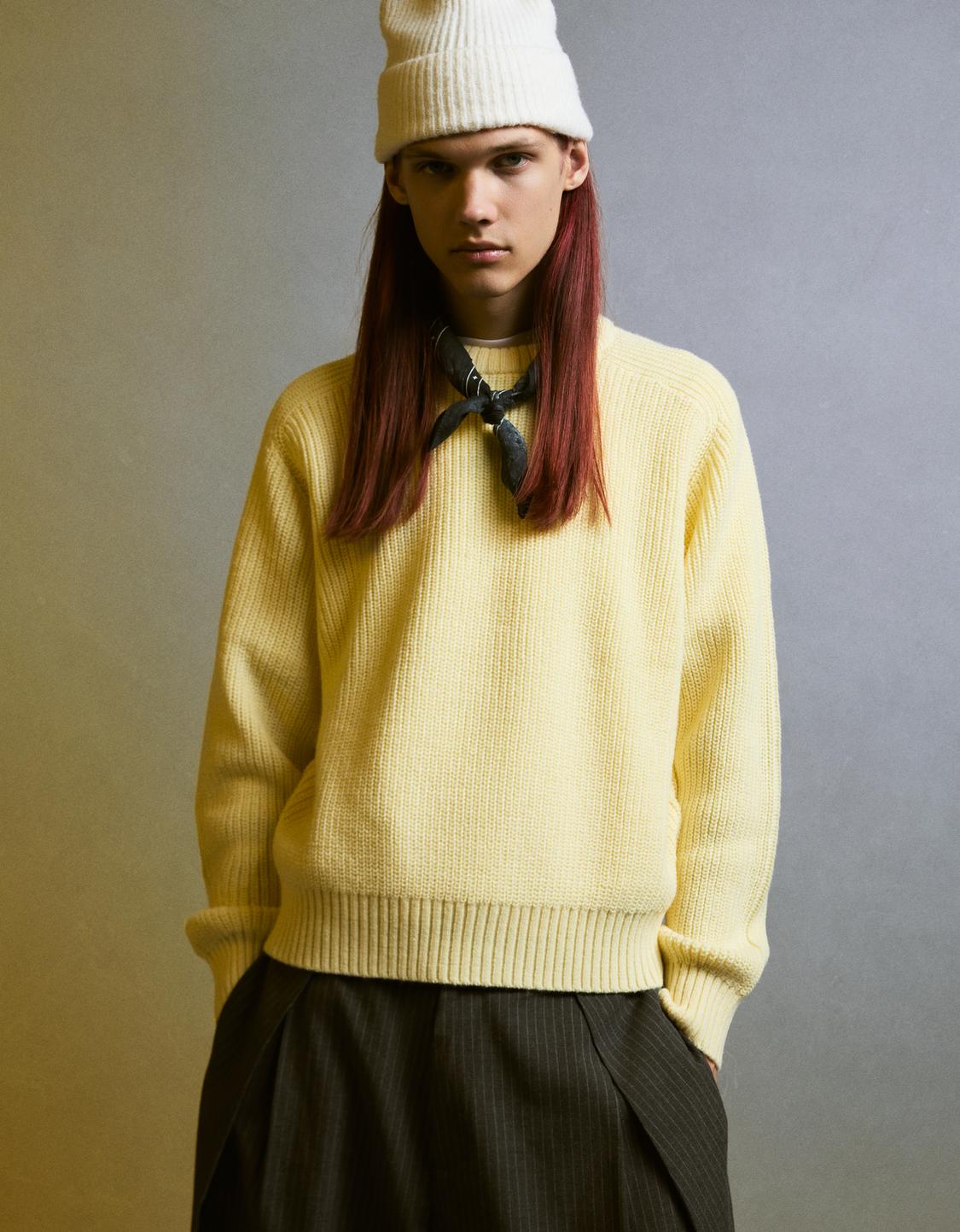 Purl knit wool blend sweater
