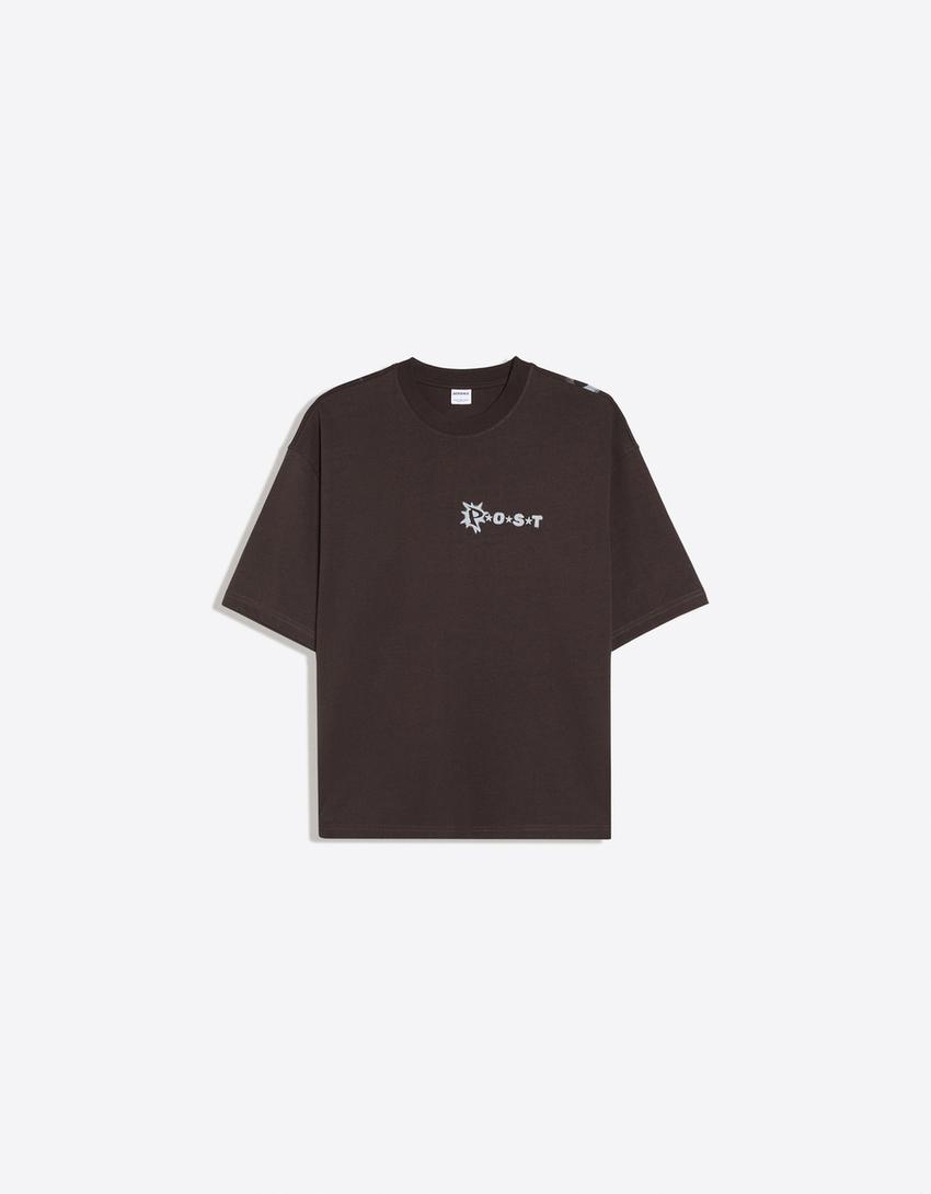 Short sleeve boxy print T-shirt-Grey