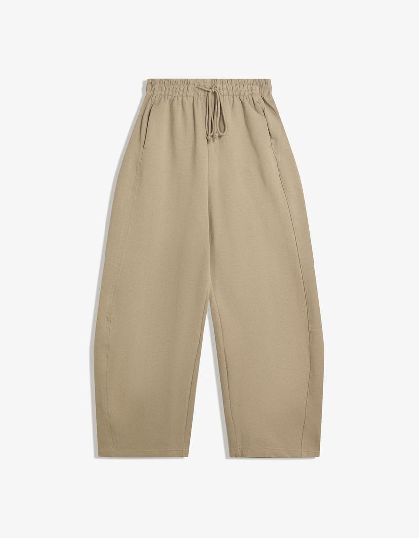Pantalon barrel molleton-Taupe