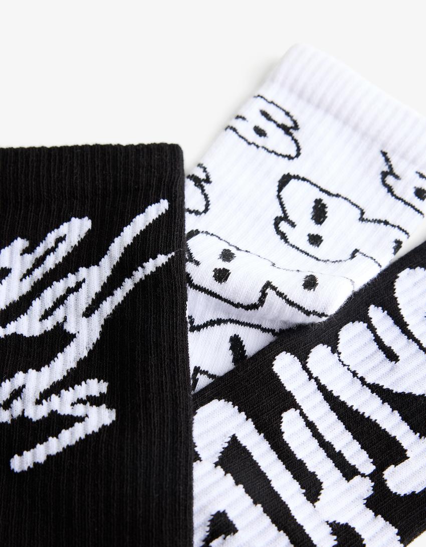3-pack of printed socks-White