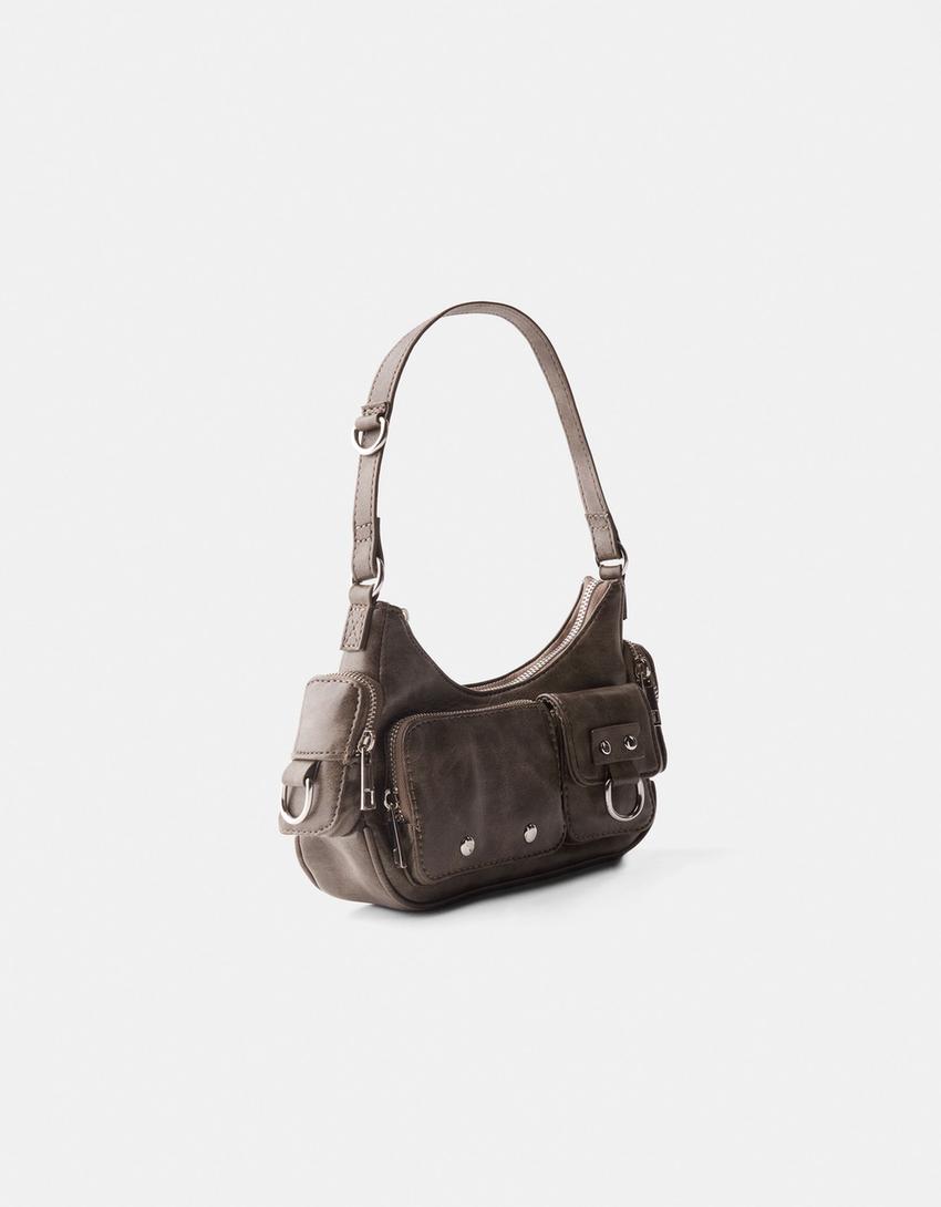Multi-pocket shoulder bag-Dark grey