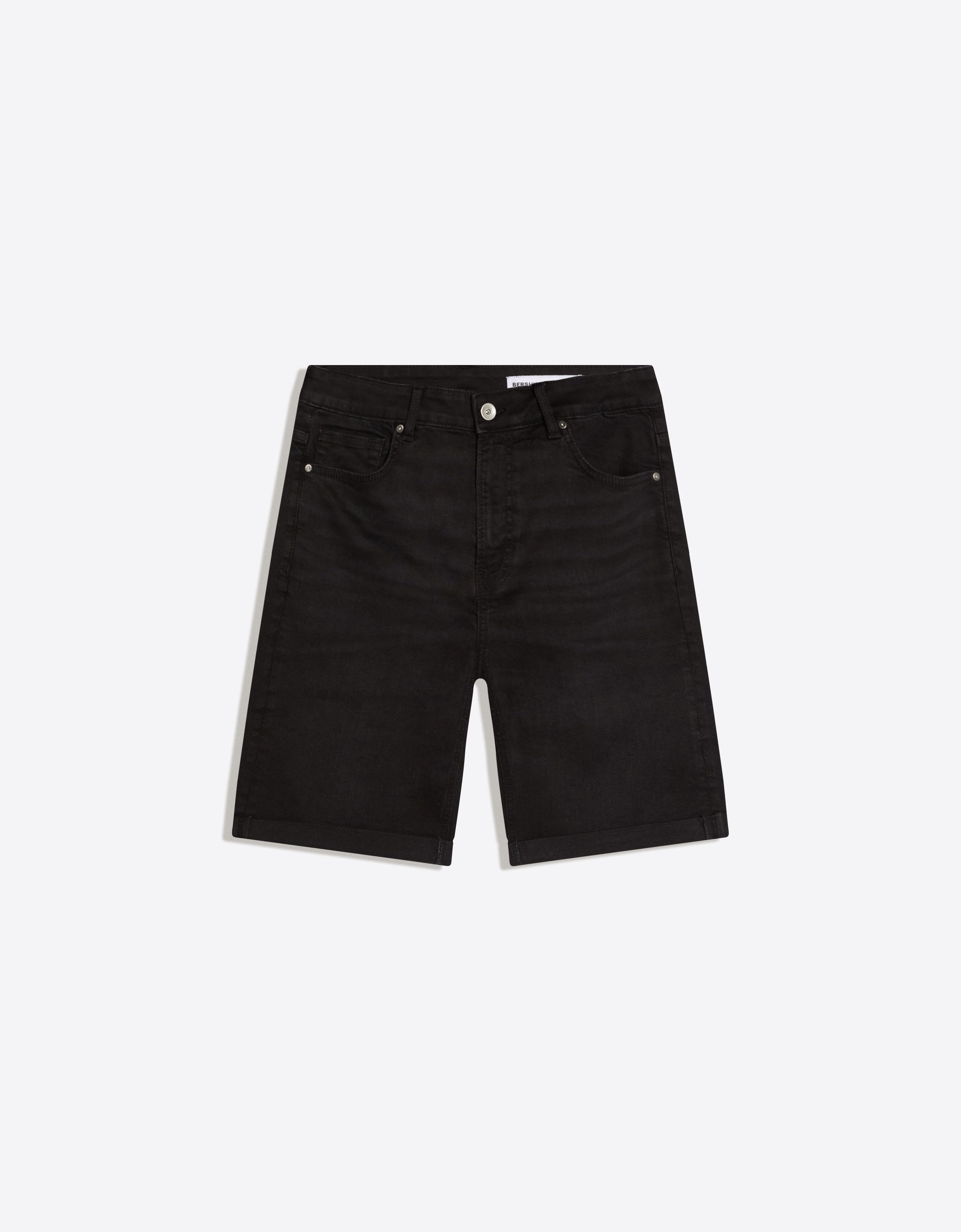 Roll-up denim Bermuda shorts — Black