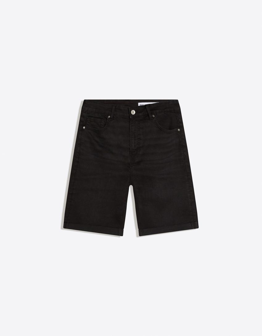 Bermuda denim roll up-Negro