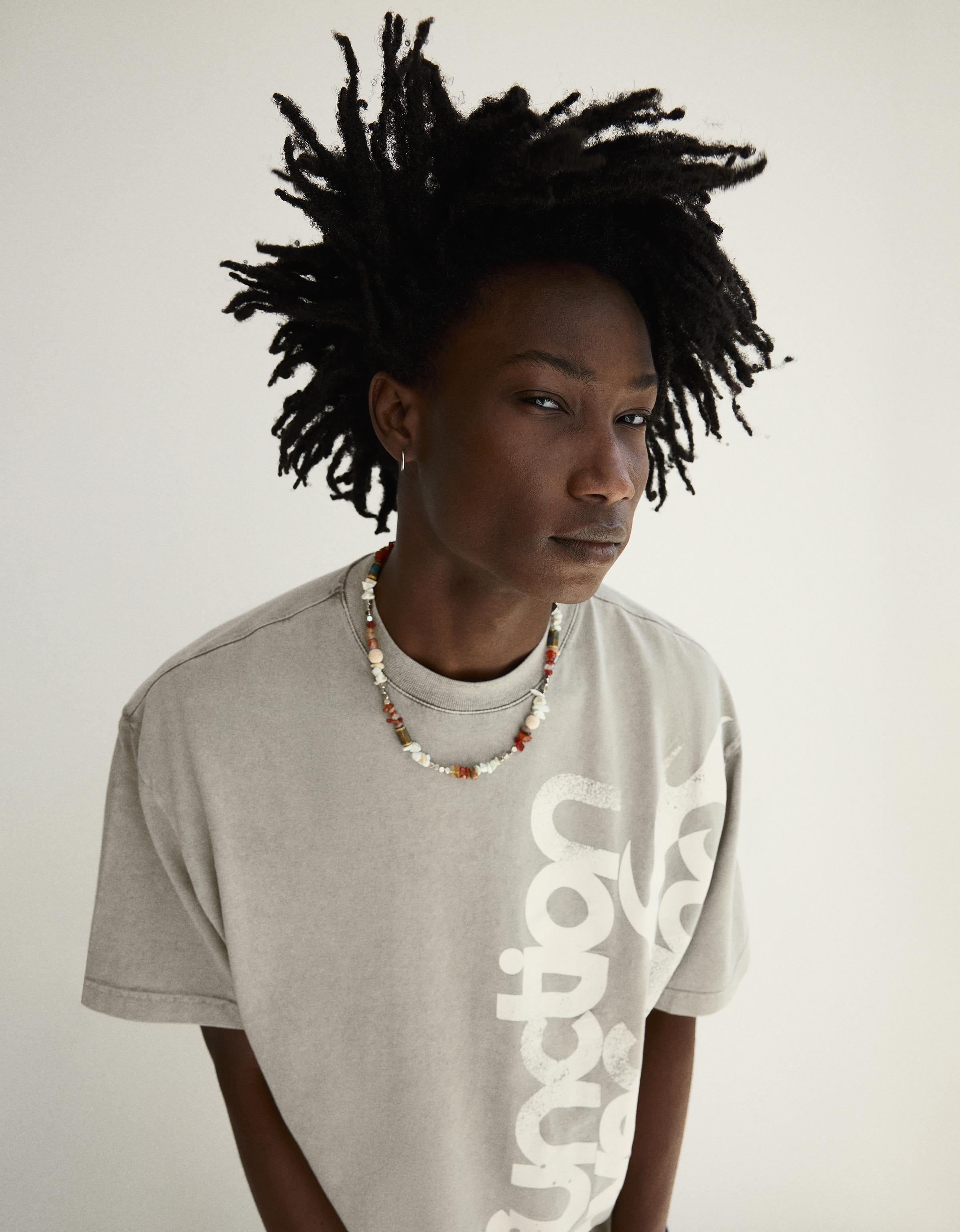 Washed boxy fit print T-shirt — Grey