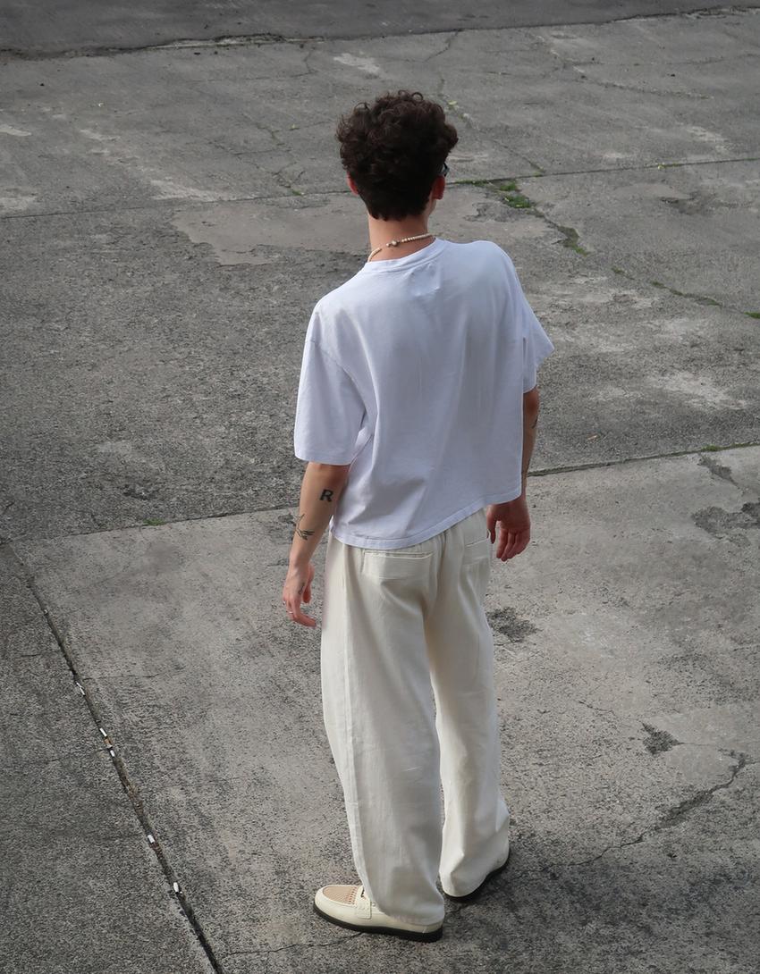 Tailored fit linen blend baggy trousers-Off white-3