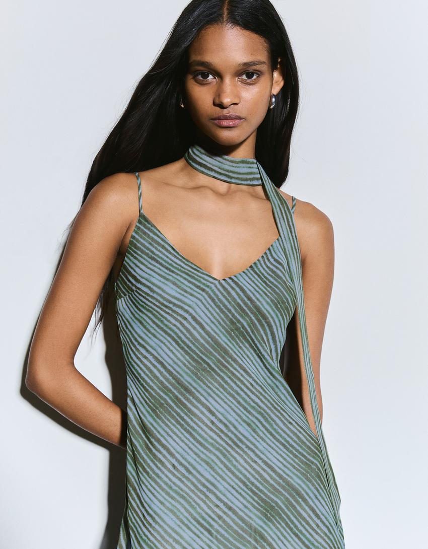 Vestido mini pañuelo-Turquesa