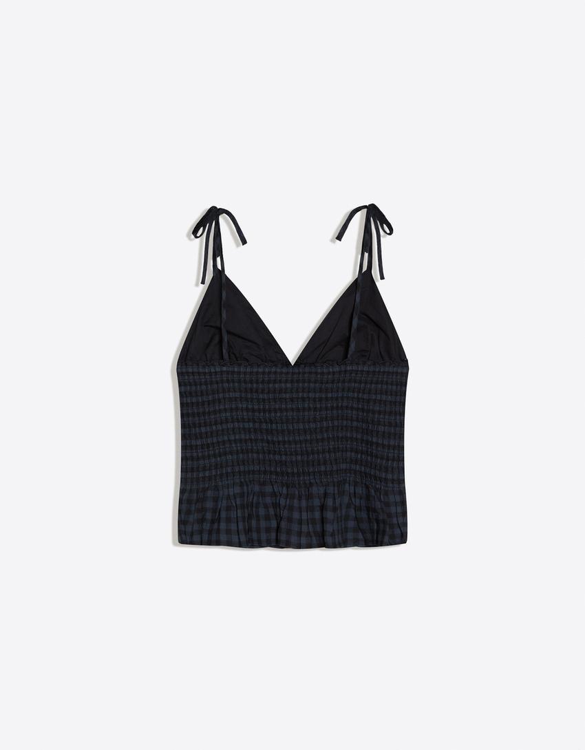 Smocked strappy top-Navy