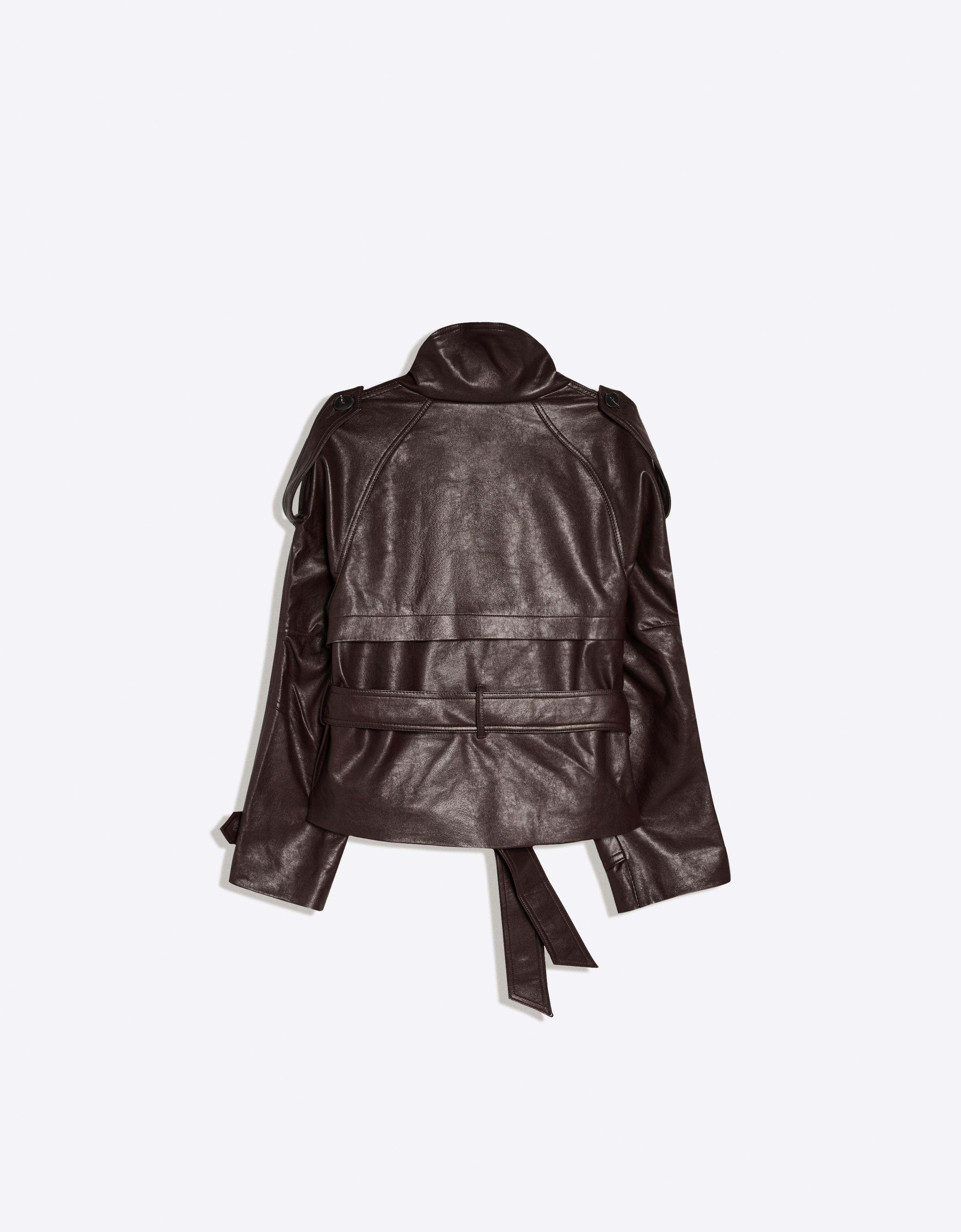 Short leather effect trench jacket — Brown (alternate view)