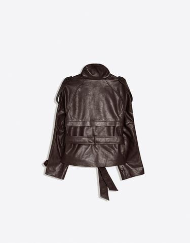 Short leather effect trench jacket — Brown 6
