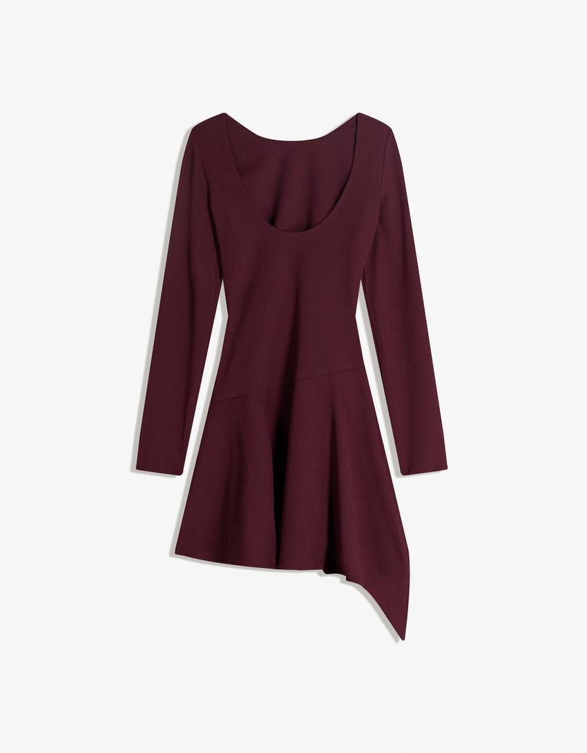 Asymmetric long sleeve mini dress with a flared hem - Women | Bershka Asymmetric long sleeve mini dress with a flared hem - Women | Bershka