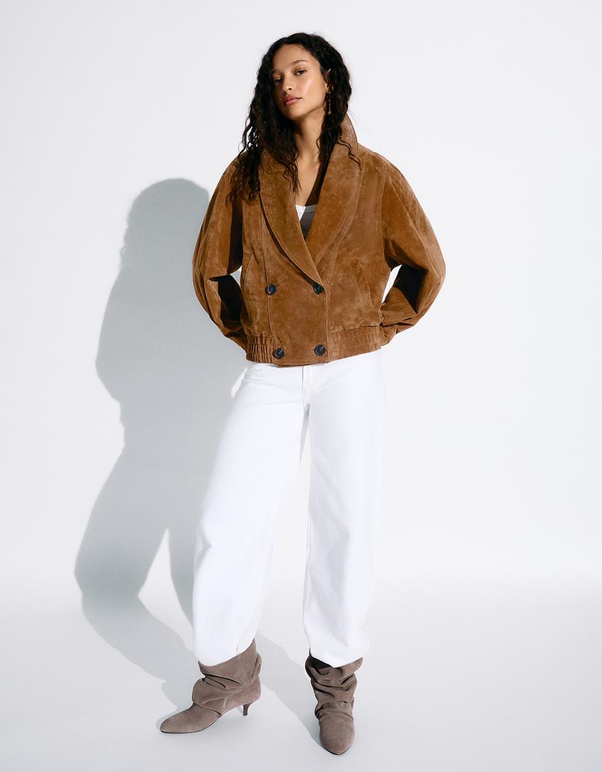 Jacke aus Leder und Wildleder-Braun