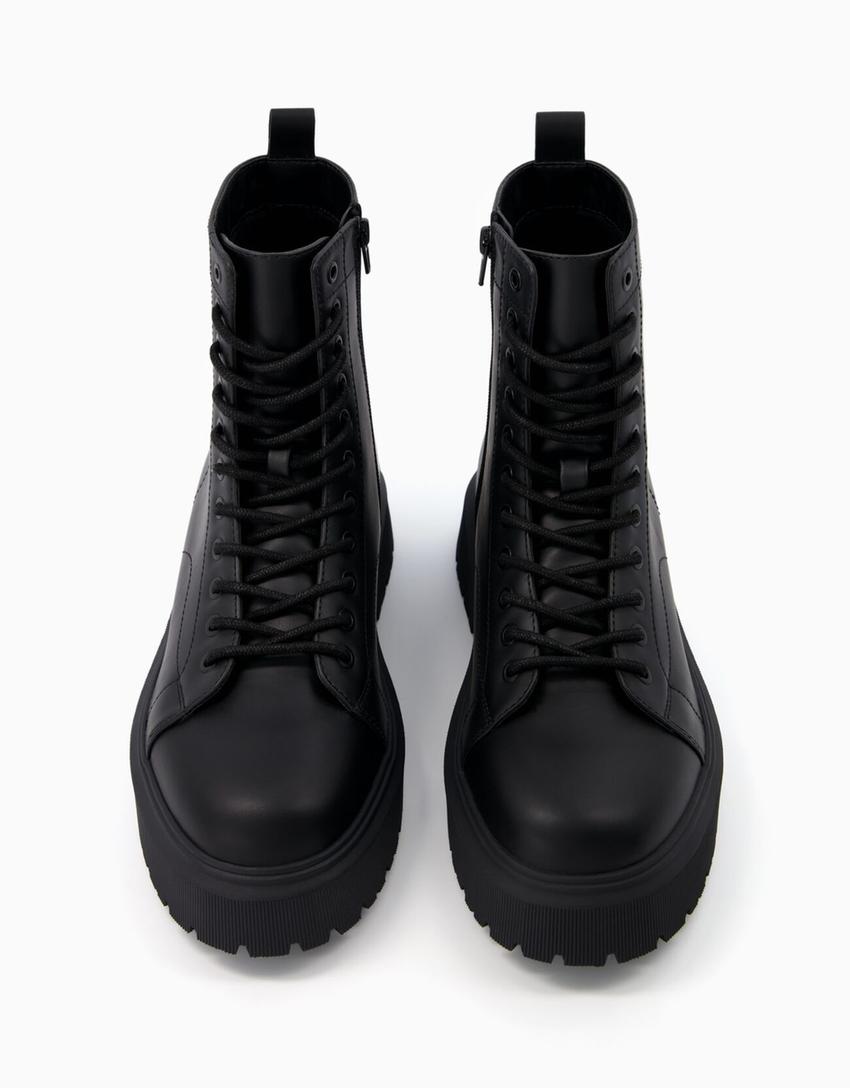 Bottines à lacets semelle crantée homme-Noir-2