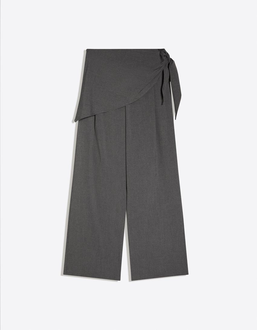 Pensli ve fularlı pantolon-Gri