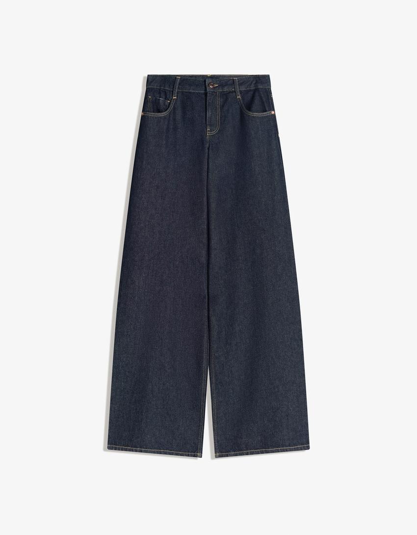 Low-rise wide-leg jeans-Navy