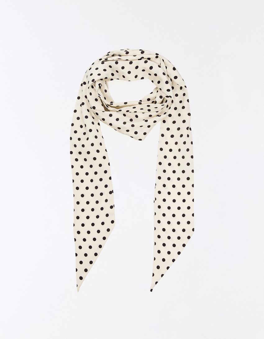 Polka dot tie scarf-Cream