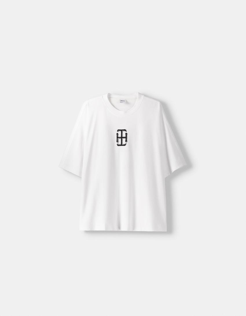 T-shirt manches courtes oversize imprimé-Blanc-4