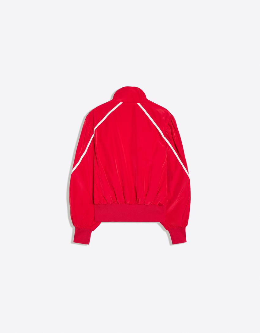 Jacket with gathers and contrast piping-Red