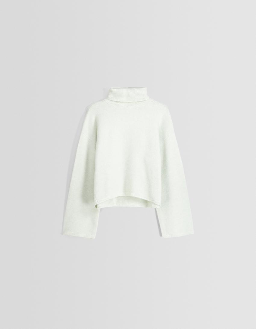 سويتر مخطط برقبة عالية-فيروزي-4