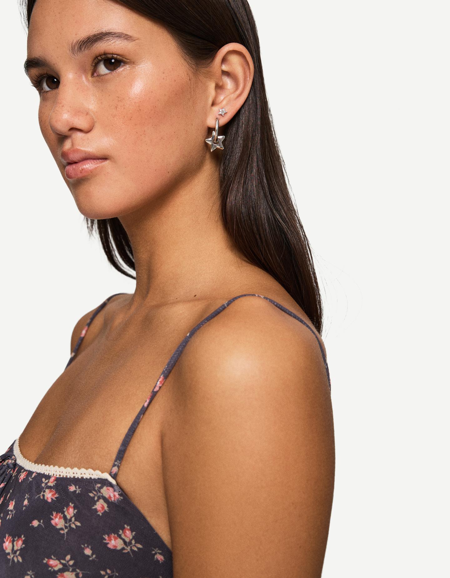 Bershka dziewięciopak kolczyków srebrny