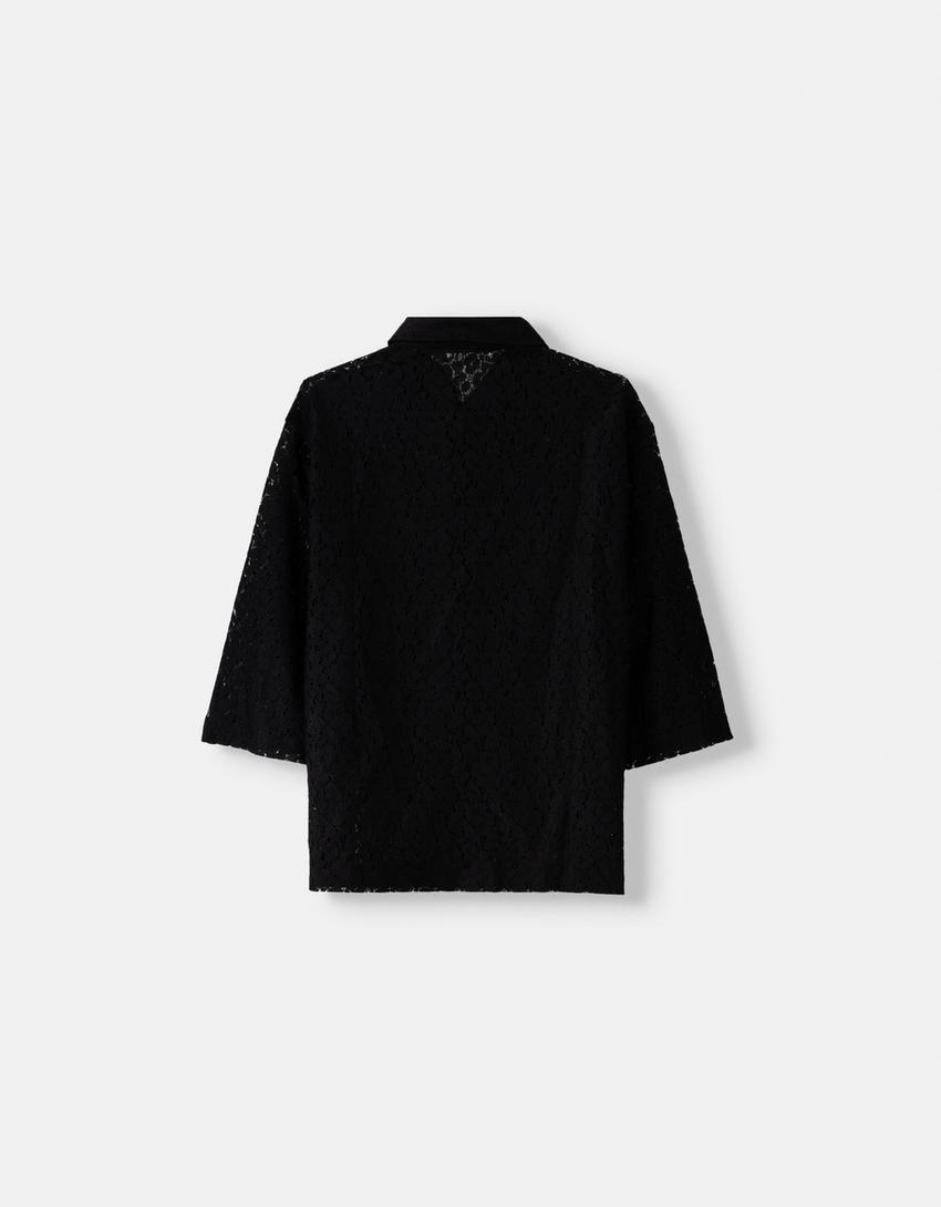 قميص بأكمام بطول 3/4-أسود-5