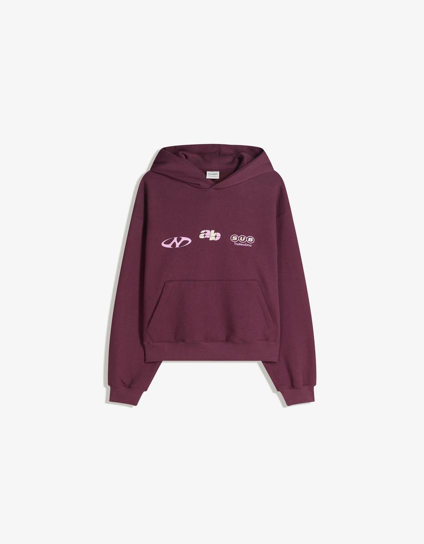 Kapuzen-Sweatshirt mit Print-Bordeaux