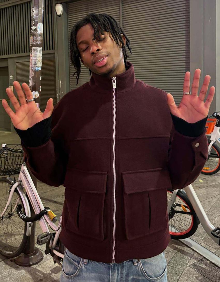 Felt texture jacket with zip-Burgundy