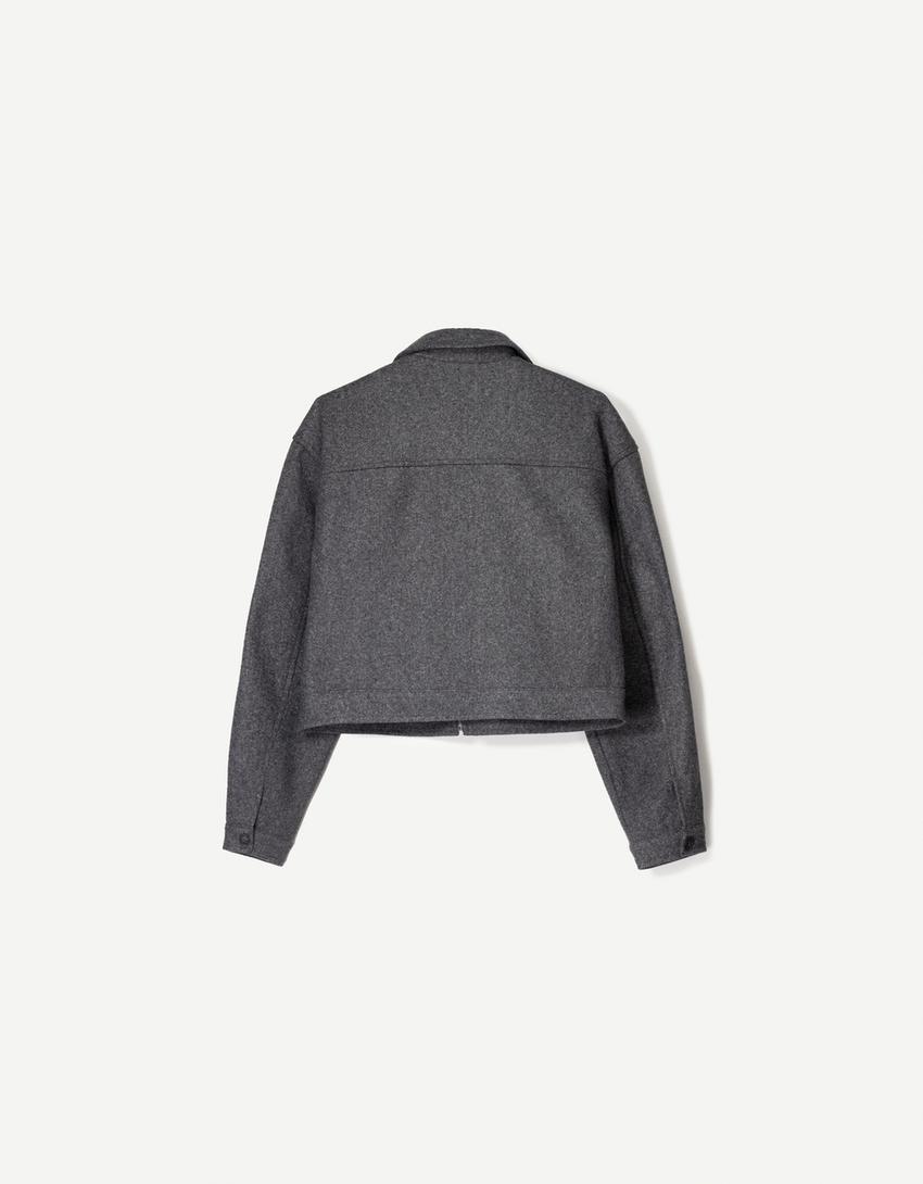 Soft cropped jacket-Dark grey-4