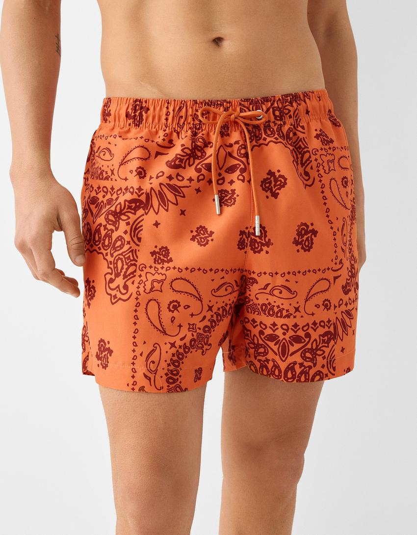 شورت سباحة بطبعة-برتقالي-1