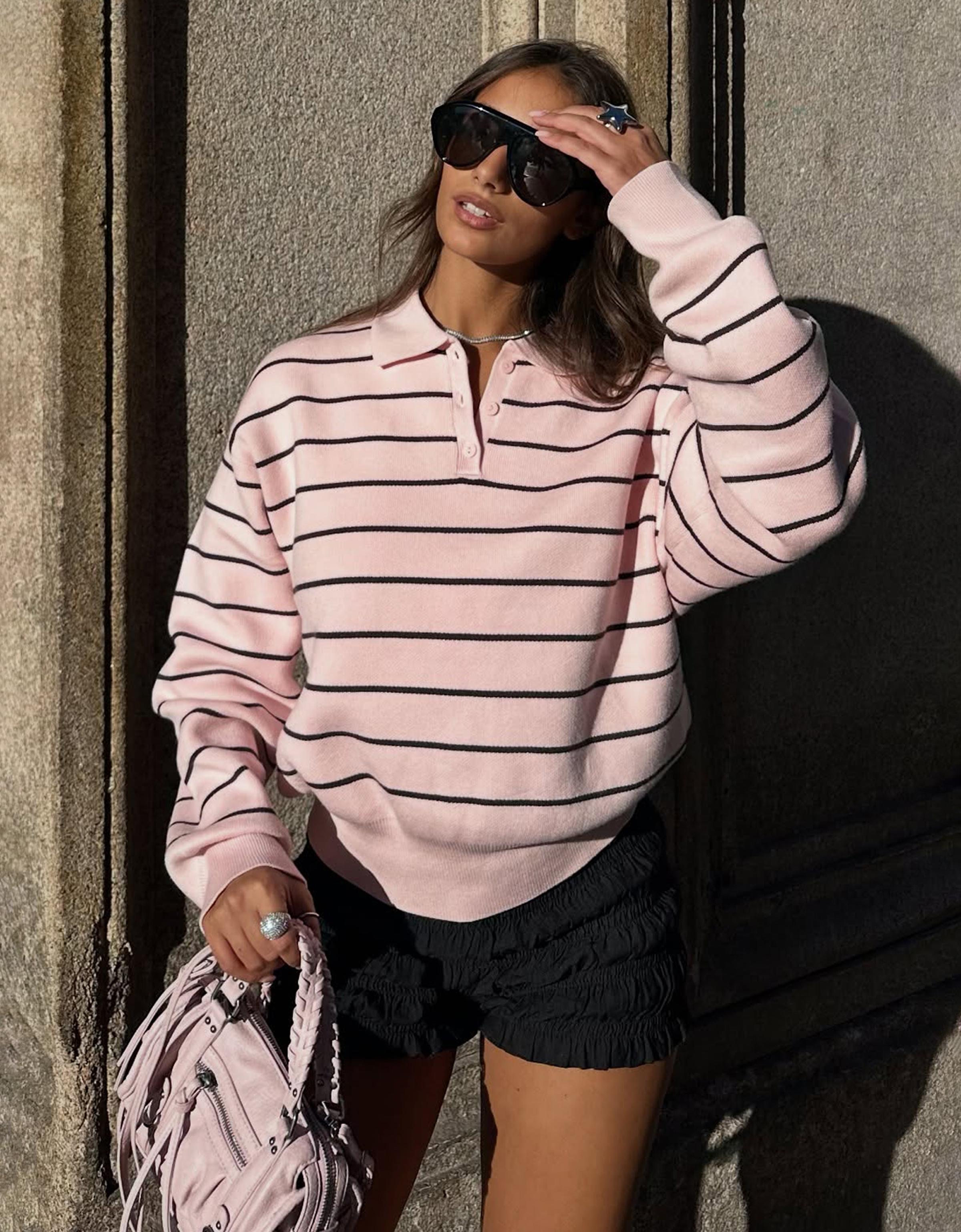 Thumbnail - Bershka Pullover Mit Polo-Kragen Damen S Rosa