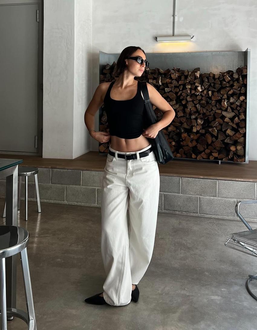 Wide-leg barrel jeans-Cream-1