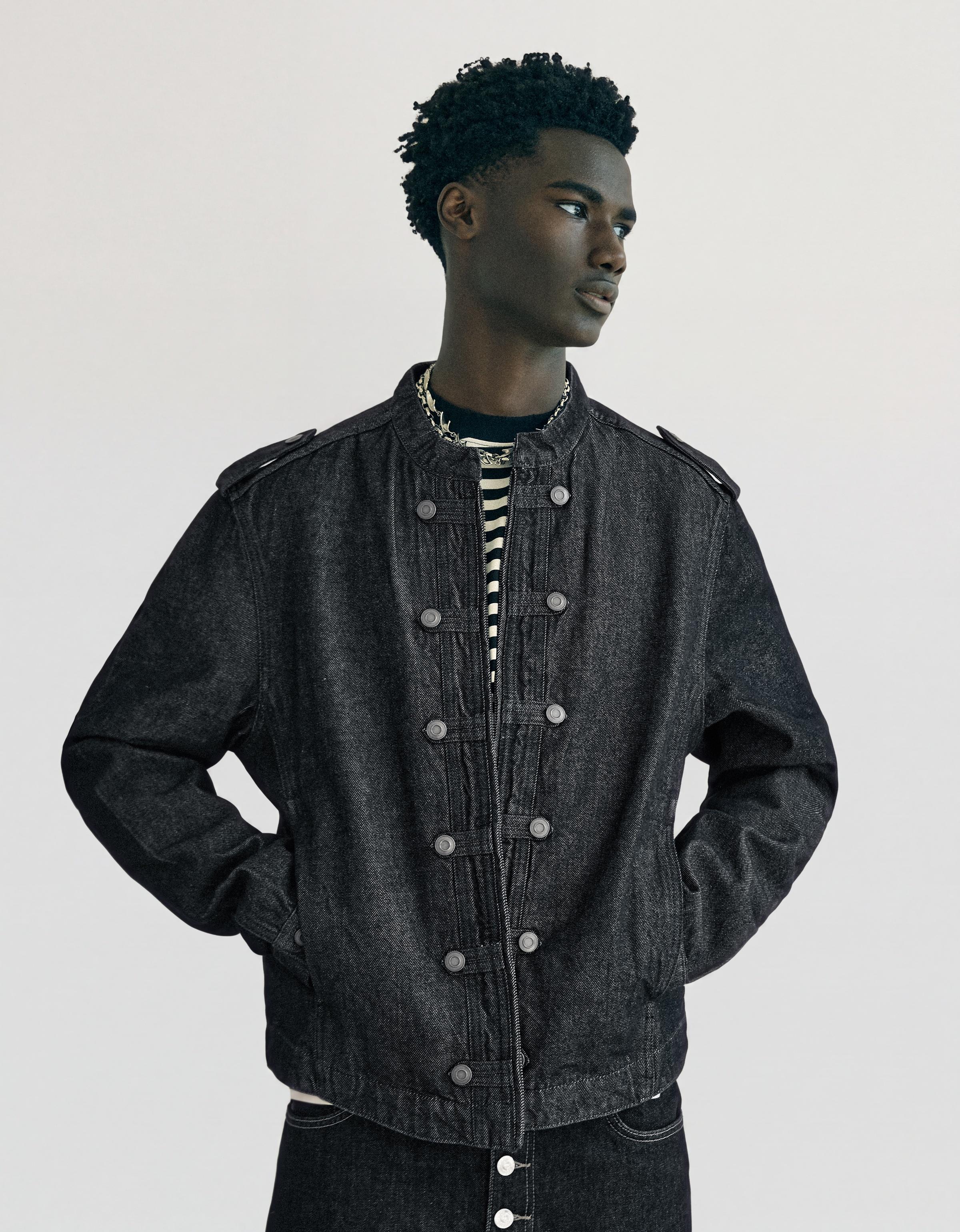 Denim shirt with buttons — Navy
