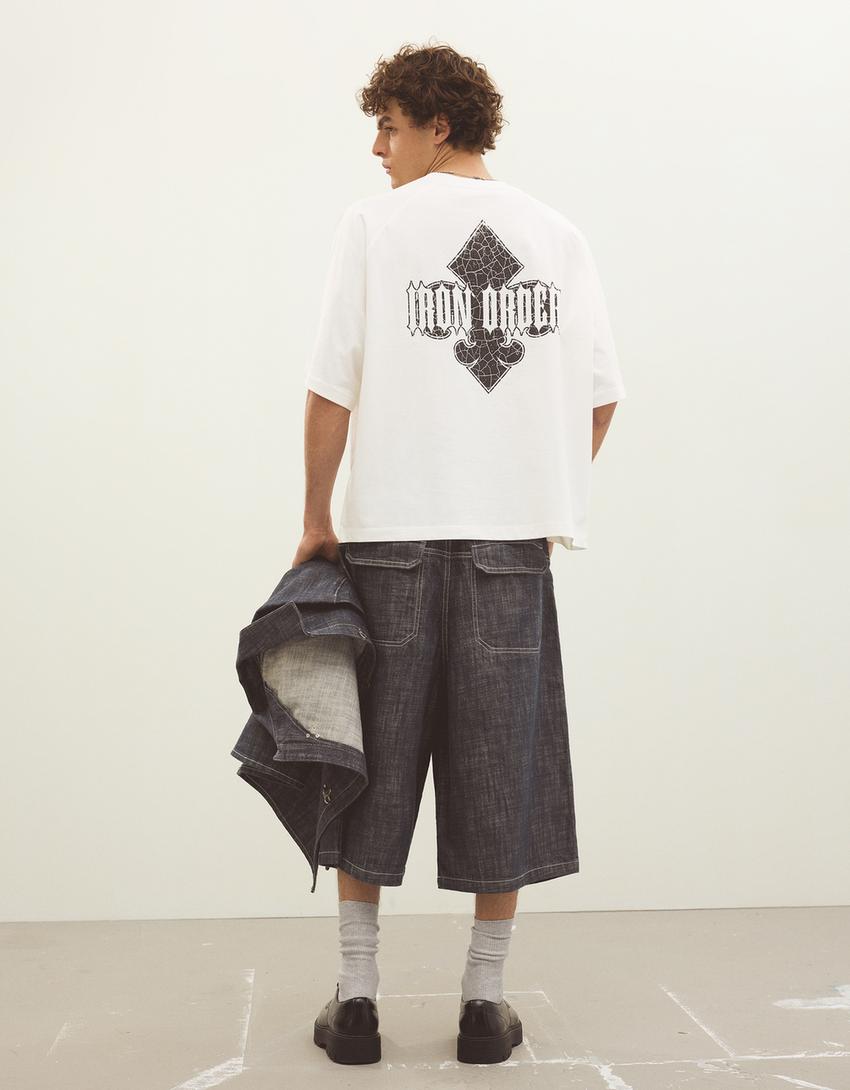 T-shirt Boxy fit imprimé-Blanc