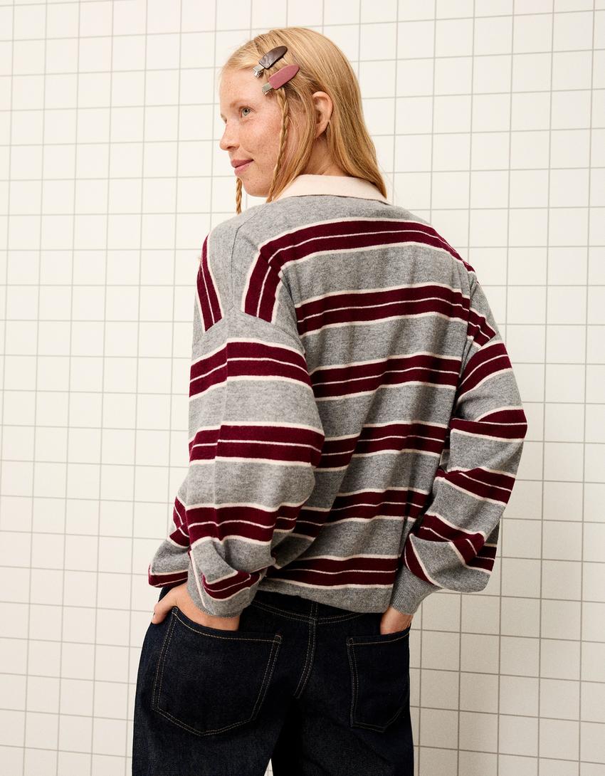 Pull col polo-Bordeaux-1