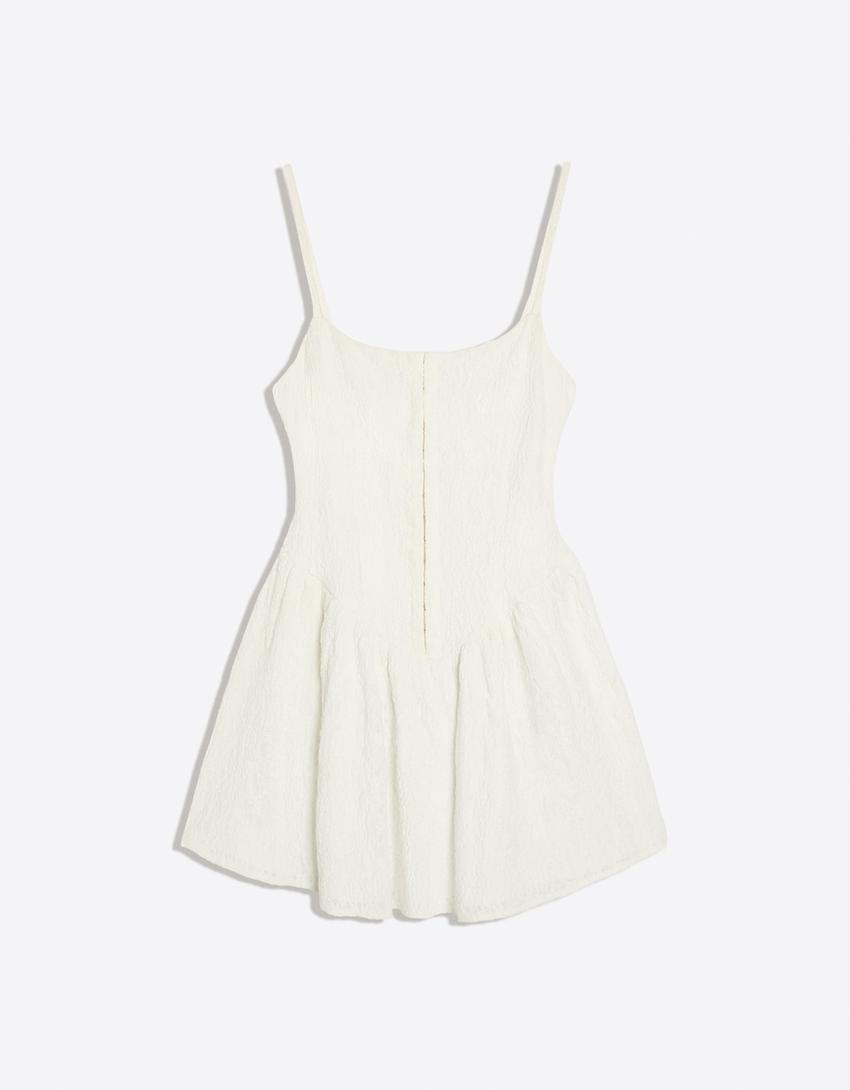 Rustic corset mini dress-Off white