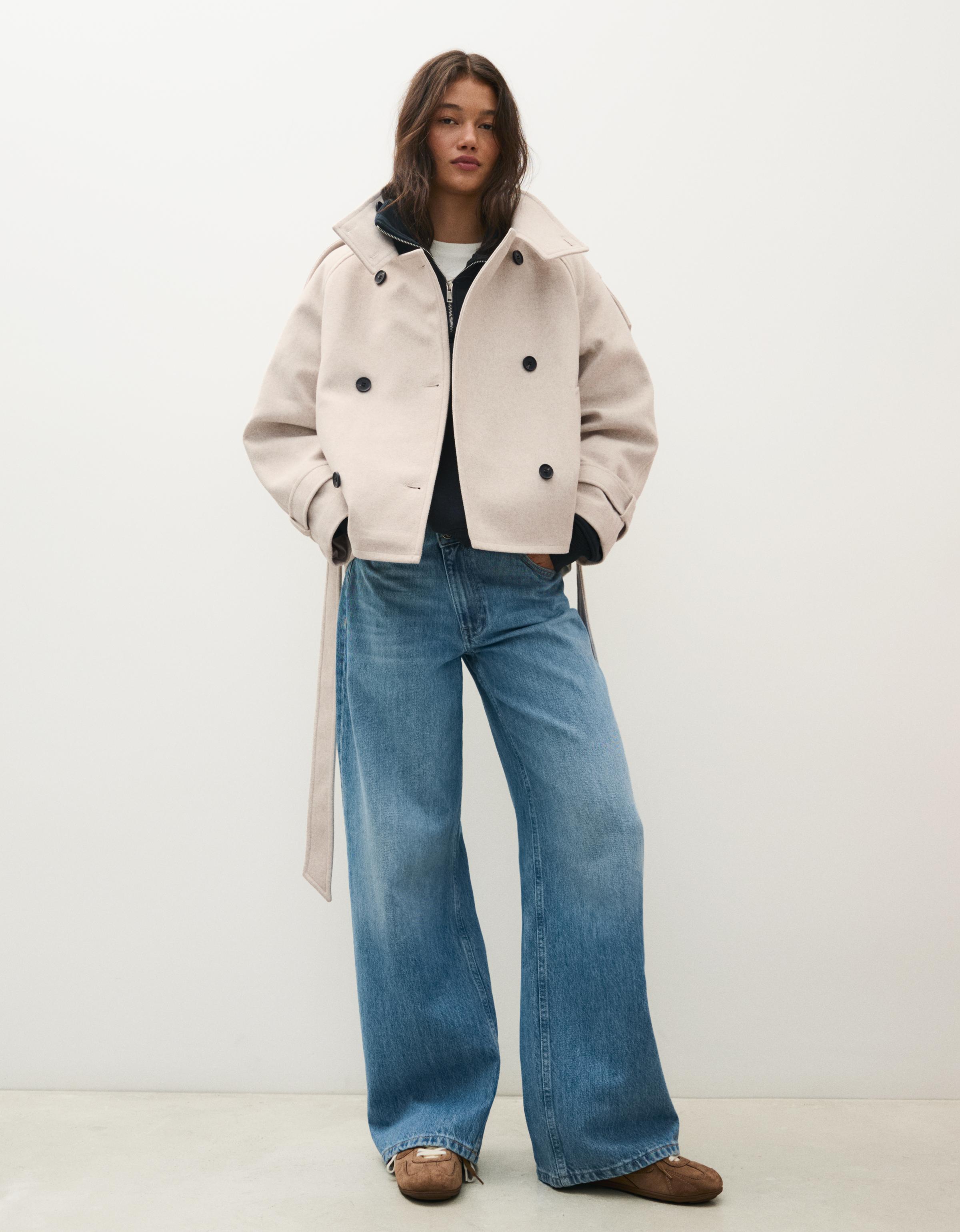 Bershka Cazadora Trench Cuello Funnel Mujer L Beige