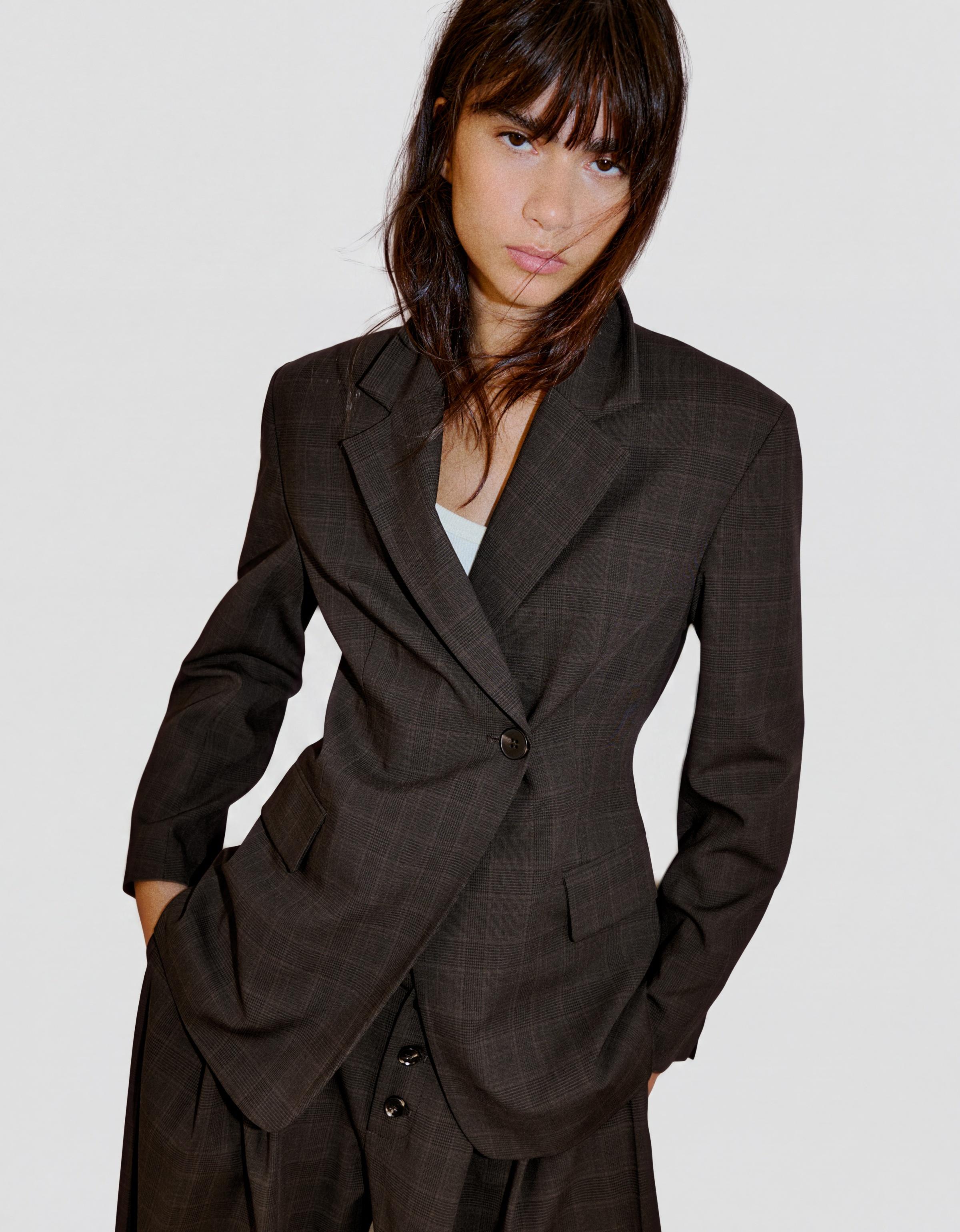 Tailored check blazer — Brown