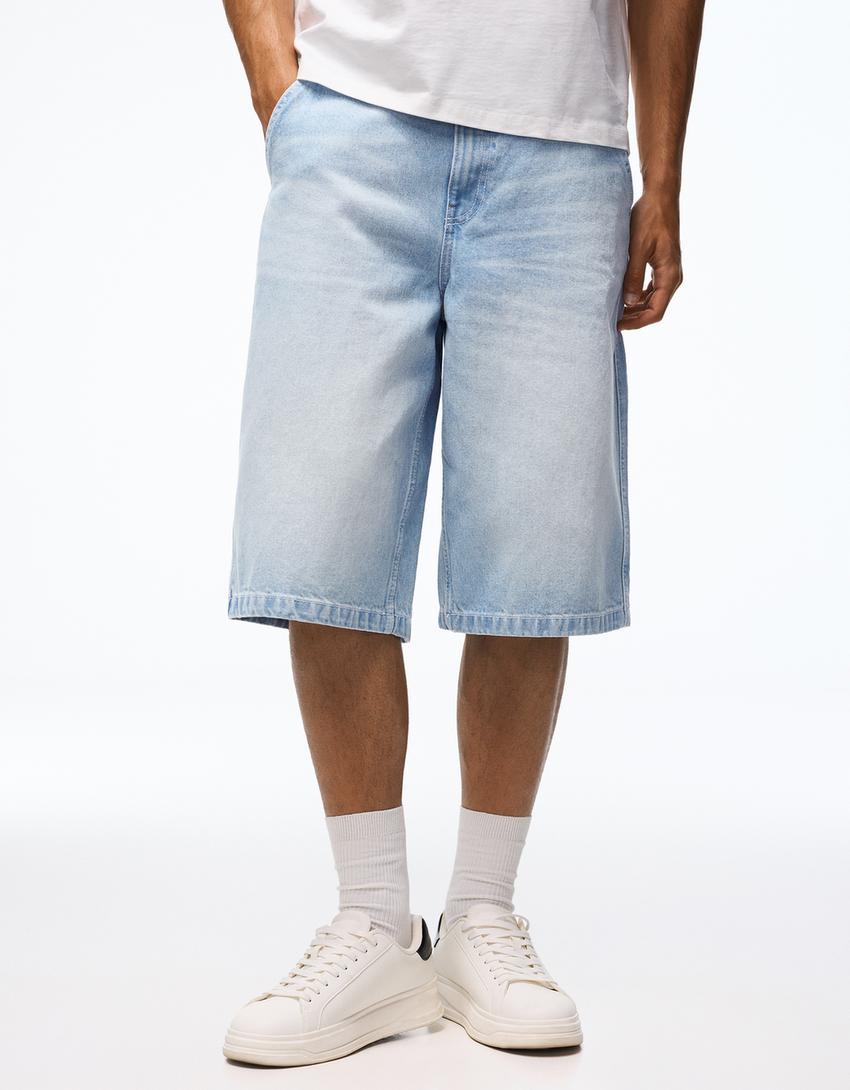Skater-Bermudas aus Denim-Hellblau