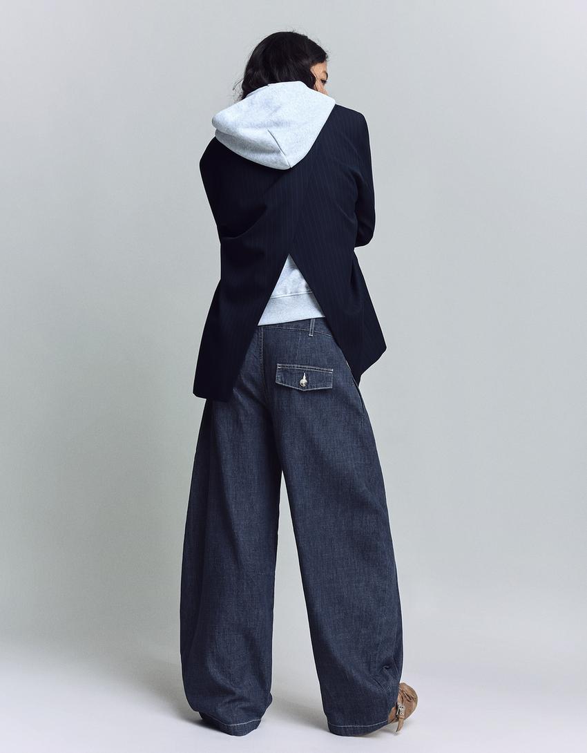 Balloon-Jeans mit Falten und tiefem Bund-Marinenblau