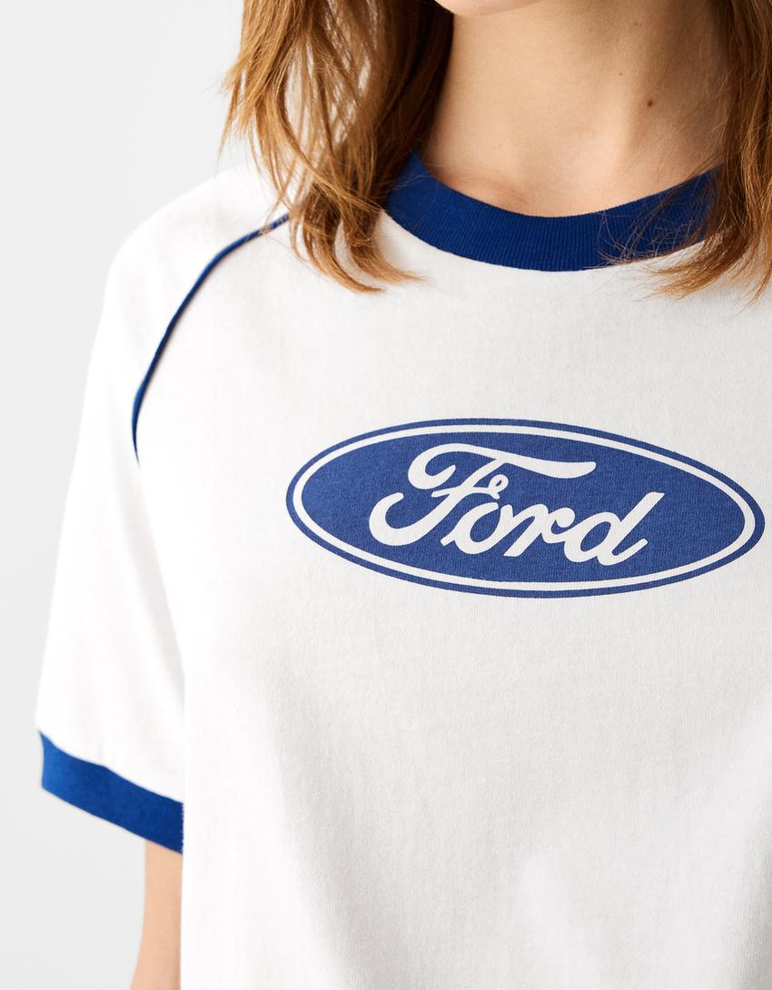 T-shirt manches courtes raglan imprimé Ford boxy-Blanc-5