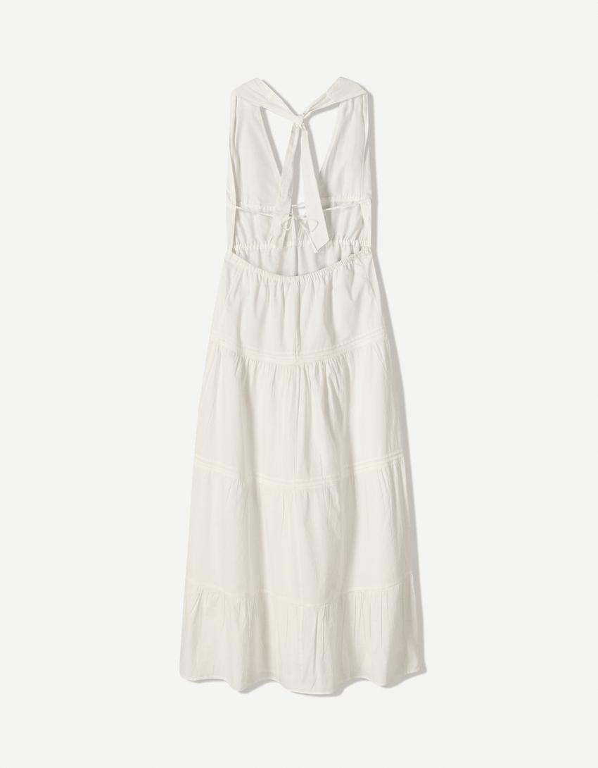 Vestido midi cuello halter-Blanco