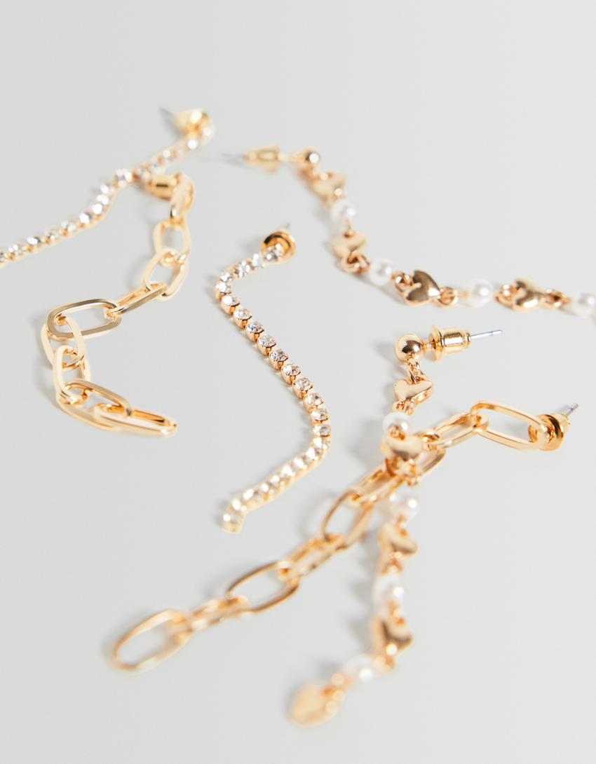 Lot 3 boucles d’oreilles cascade cœur-Or-2