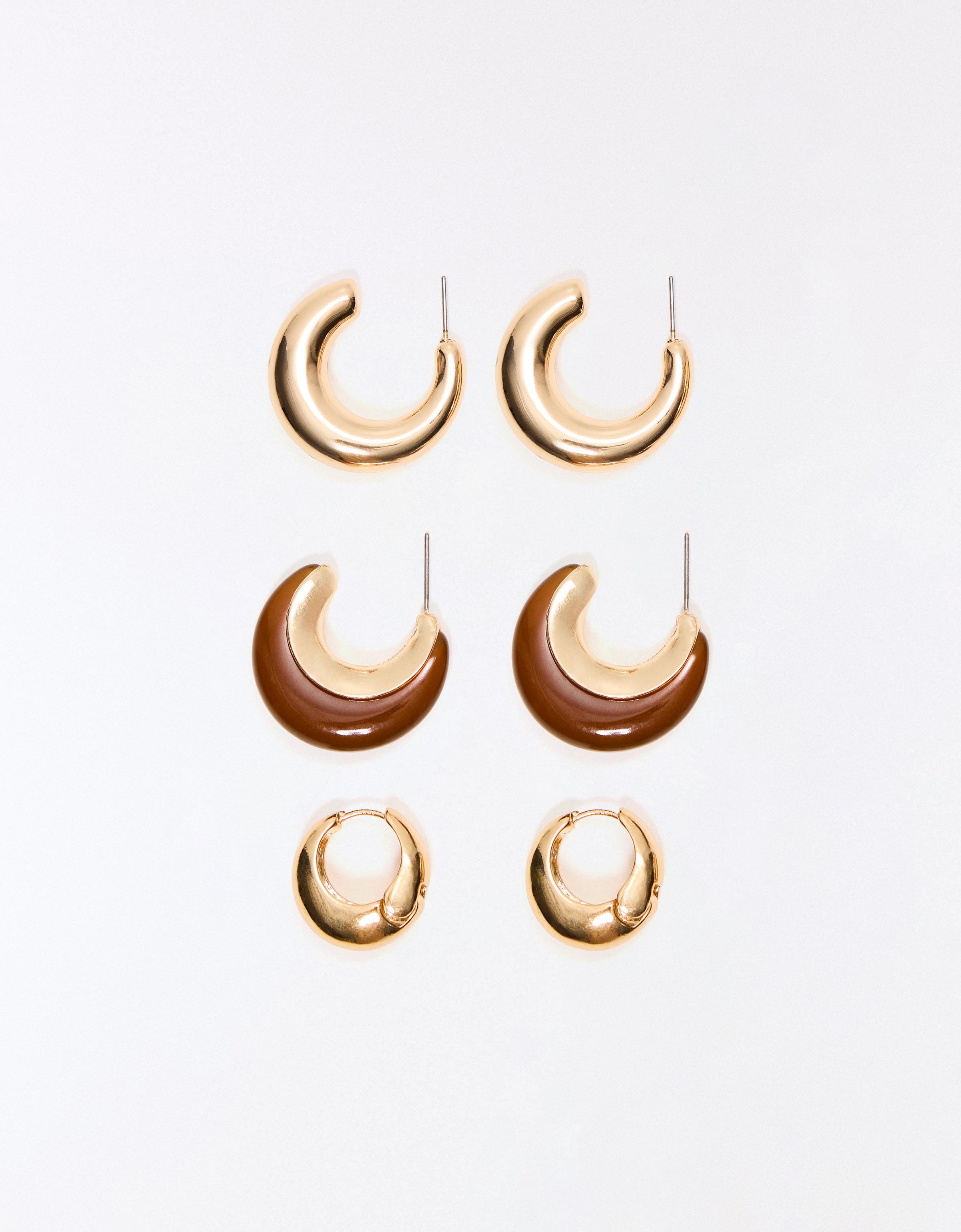 Pack Pendientes Aros Resina Mujer Marrón