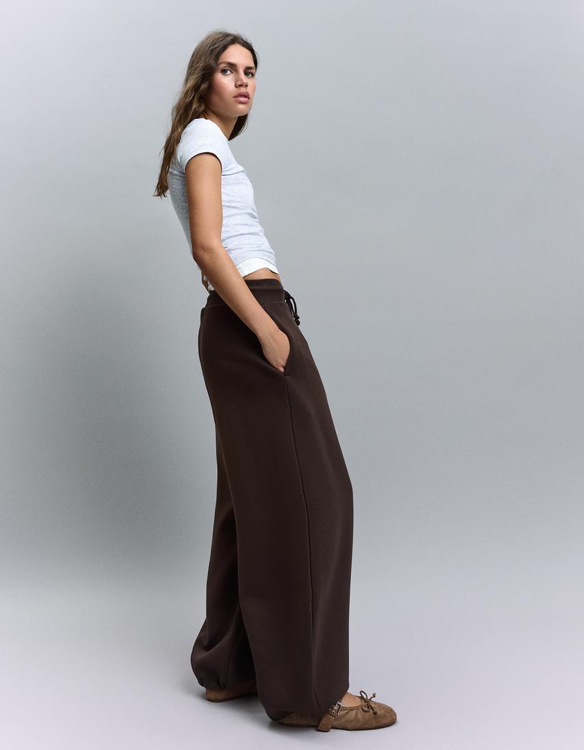 بنطلون باريل قطيفة بأشرطة-بني