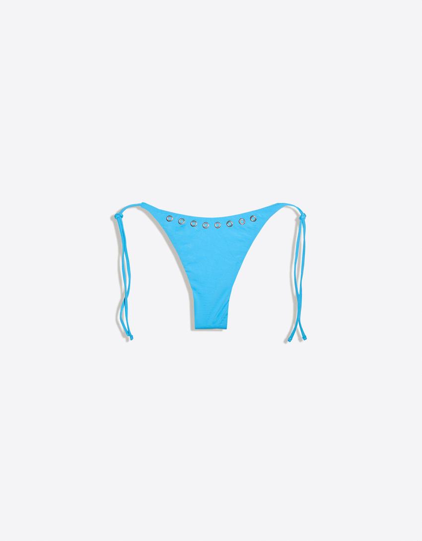 Brazilian bikini bottoms with eyelets-Blue